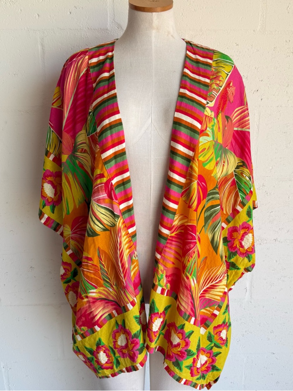 RACHEL Rachel Roy cardigan cover up one size Multicolor Tropical Print linen NWT